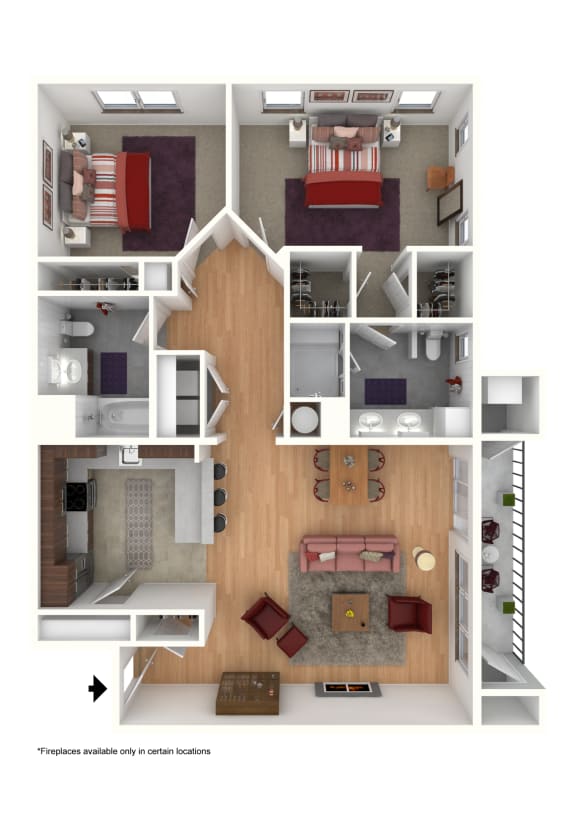 The Abbey- Two Bedroom Two Bathroom Floor Plan at Queens Gate Apartments