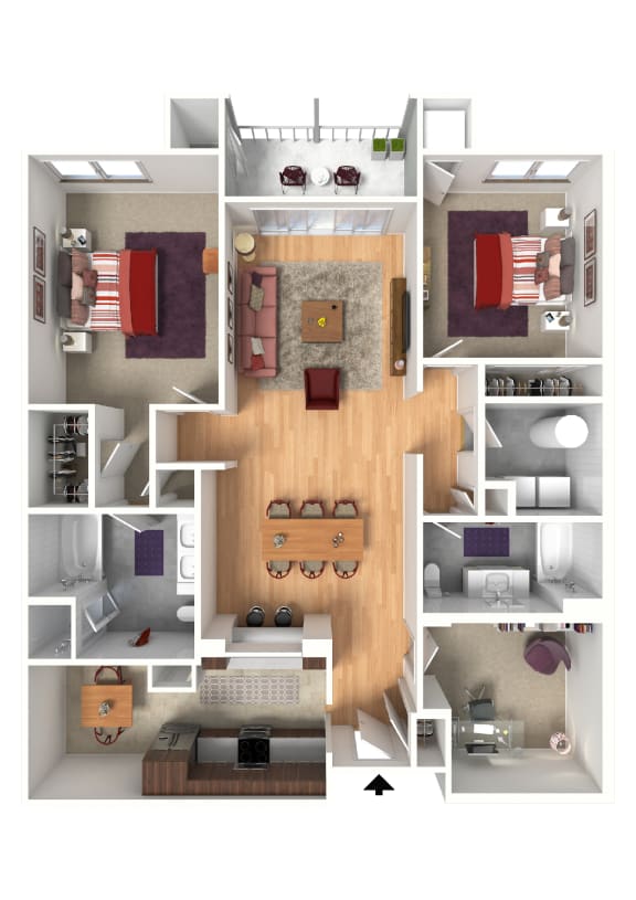The Cadbury- Two Bedroom Two Bathroom &#x2B; Den Floor Plan at Queens Gate Apartments