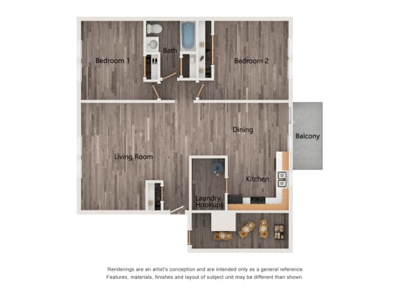 904 Square-Feet 2 Bedroom | 1 Bath floor plan at Haven South, Maine