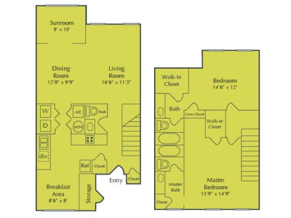 2 Bedroom 2 Bathroom Floor Plan at Seven Pines, Alpharetta, 30022
