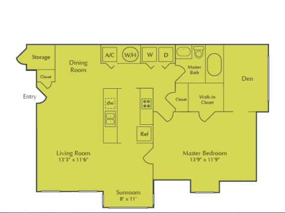 1 Bedroom 1 Bathroom Floor Plan 1 Bedroom 1 Bathroom Floor Plan at Seven Pines, Georgia, 30022