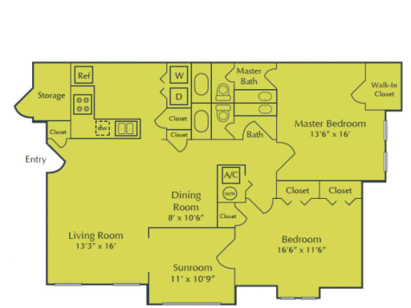 2 Bedroom 2 Bath Floor Plan at Seven Pines, Alpharetta, GA, 30022