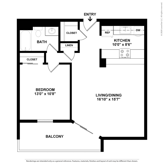 Floor Plan  A1 - 1 Bedroom