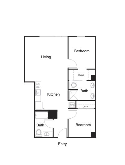 Floor Plan  Two Bed Two Bath - A-A2