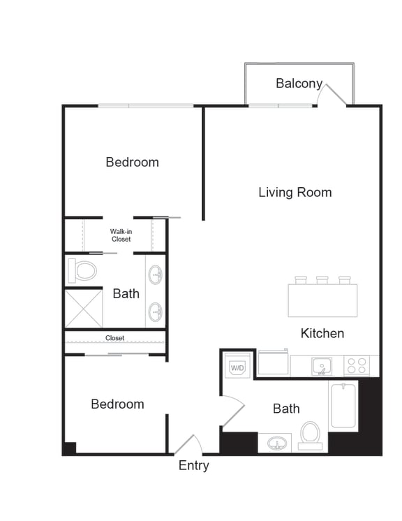 Floor Plan  Two Bed Two Bath - B