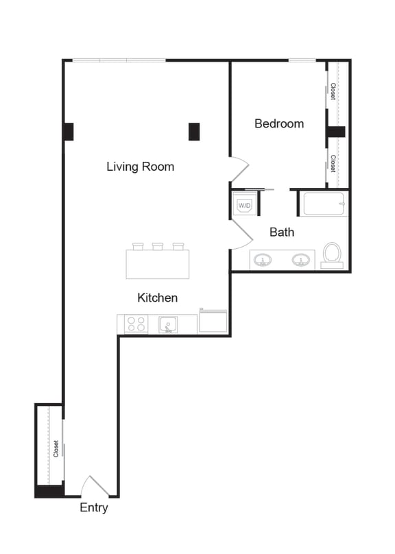  Floor Plan One Bed One Bath - A3 D2