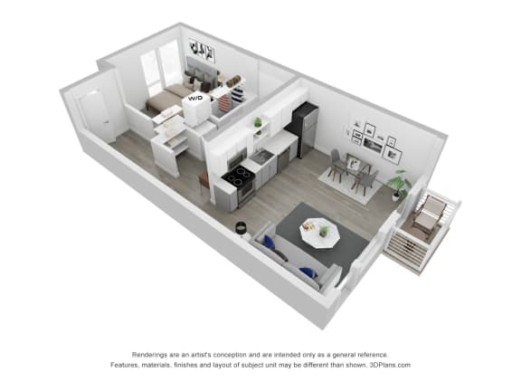 3D Floor Plan | One Bed A | 513 SQFT