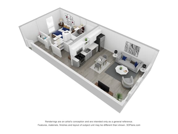 Floor Plan  3D Floor Plan | One Bed | 598 SQFT