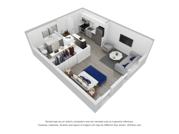 3D Floor Plan | Studio B | 438 SQFT