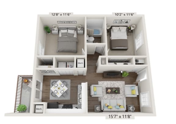  Floor Plan 2 Bed 1 Bath