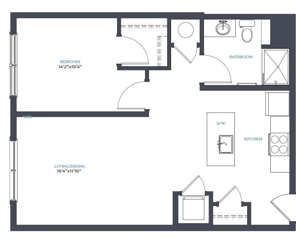 1 bed 1 bath A5 Floor Plan at Canfield Park at Fairfield Metro, Bridgeport, 06605
