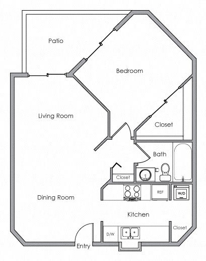 Floor Plan  1 Bed - 1 Bath