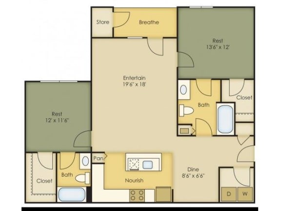 Floor Plan 2 Bed (1072sqft)