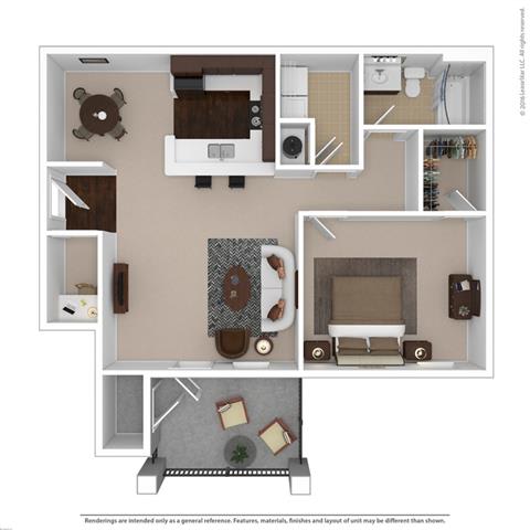 Floor Plan  Amethyst 1-bedroom/1-bathroom furnished floor plan with 850 square feet at Riverstone apartments for rent in Macon, GA