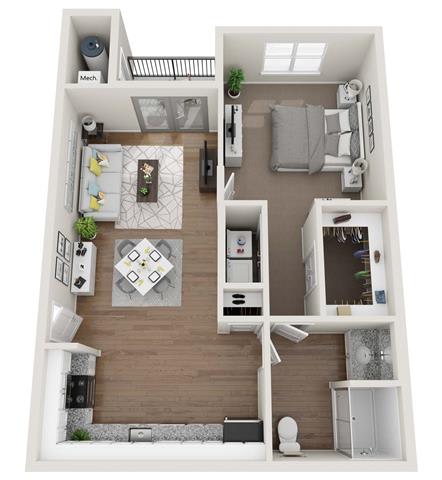 Floor Plan  1-bedroom/1-bathroom floor plan with 788 square feet at Exchange at Windsor Hill in North Charleston, SC