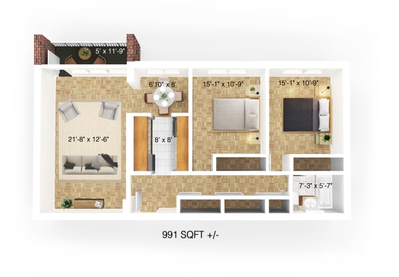 2 Bedroom 1 Bath Floor Plan at 1310 Archibald Apartment, Manitoba