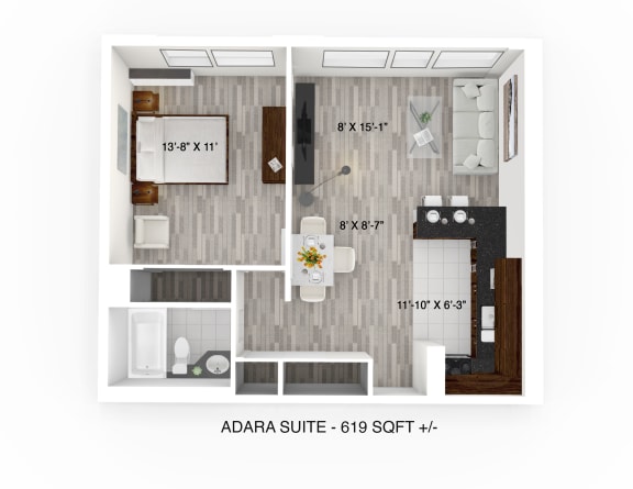 1 Bedroom 1 Bath Floor Plan at 190 Smith Luxury Apartment Suites, Winnipeg, MB