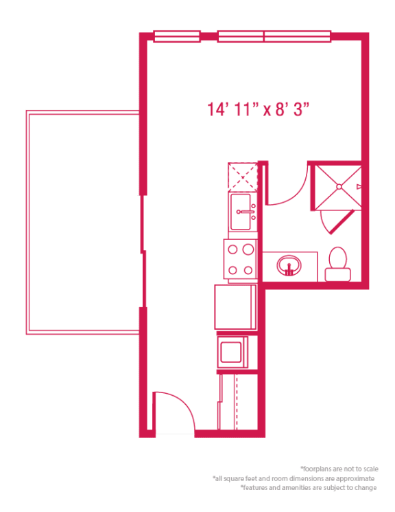 Studio 1 bathroom floor plan at ArtHouse, Washington, 98121