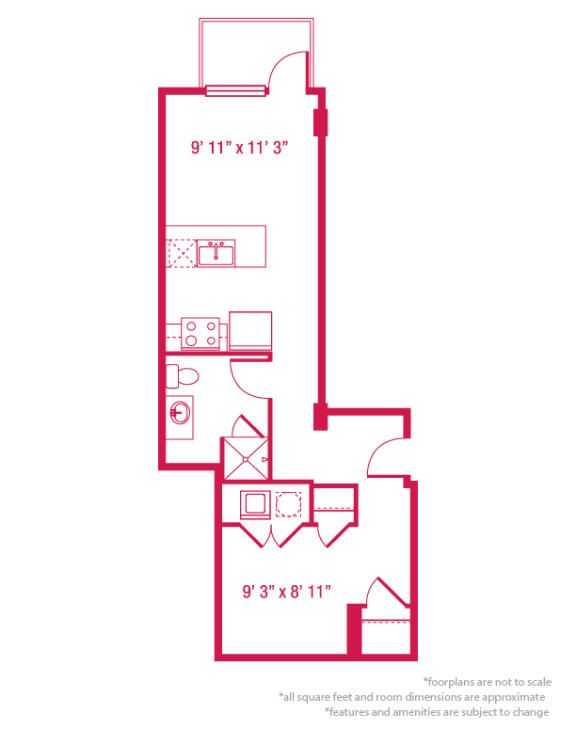 1 bedroom 1 bathroom Floor plan T at ArtHouse, Seattle, WA, 98121