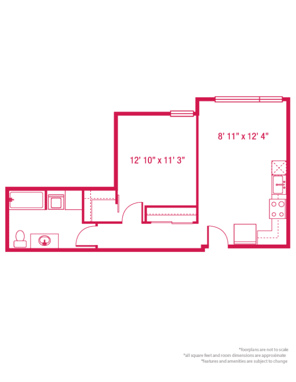 1 bedroom 1 bathroom Floor plan W at ArtHouse, Seattle, Washington