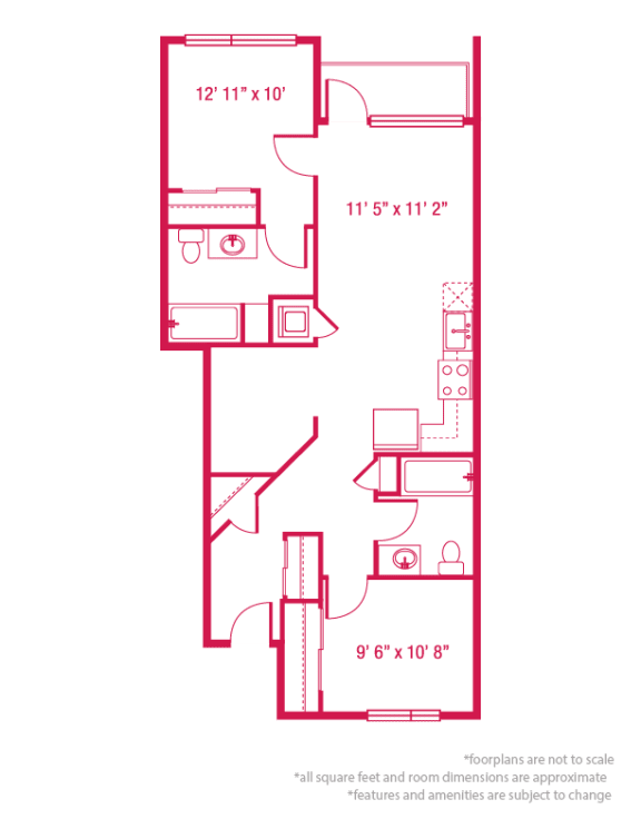 1 bedroom 1 bathroom Floor plan Q at ArtHouse, Seattle