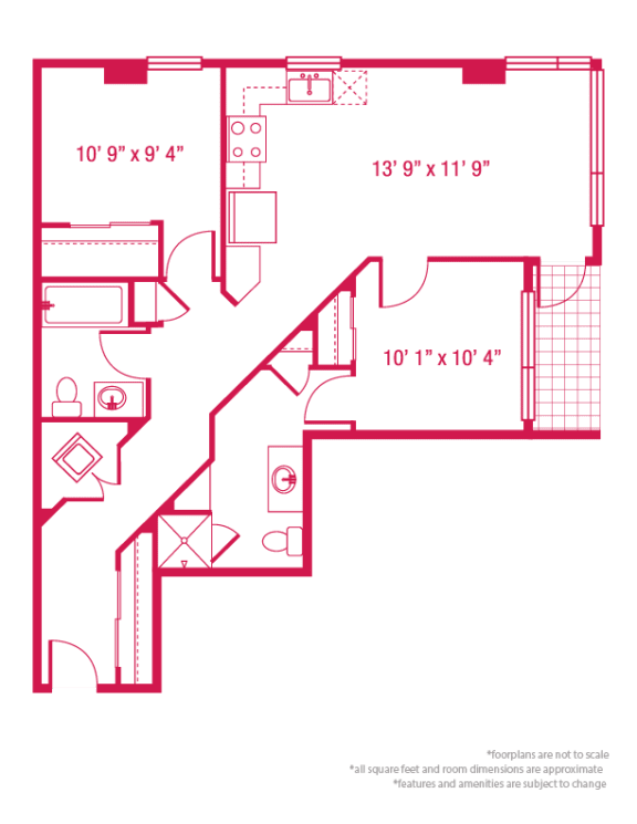 2 bedroom 2 bathroom Floor plan D at ArtHouse, Seattle, WA