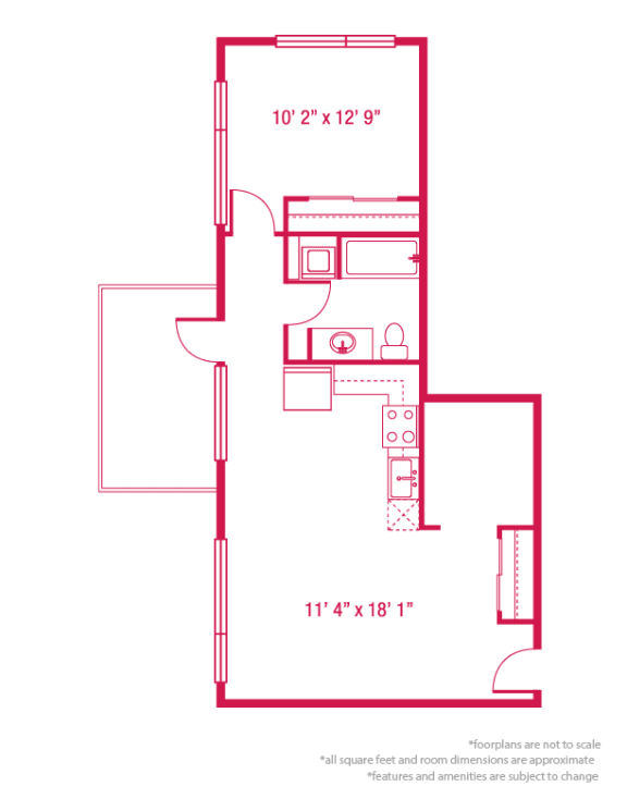 1 bedroom 1 bathroom Floor plan M at ArtHouse, Seattle, WA, 98121