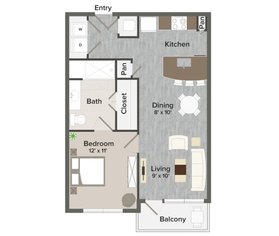 A1 Barber  666 Sq. ft Floor Plan at Revl Heights Apartments, The Barvin Group, Houston, TX