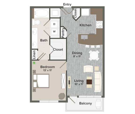 A2 Boulevard 711 Sq. ft Floor Plan at Revl Heights at Woodland Park  Apartments, The Barvin Group, Houston, 77009