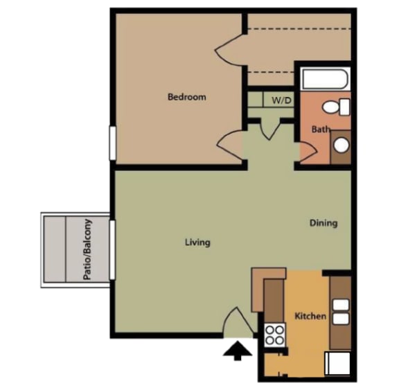 A1 Floor Plan A1 600 Sq.Ft. Floor Plan at The Daphne Apartments, The Barvin Group, Houston, TX