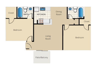 B2 900 Sq.Ft. Floor Plan at The Daphne Apartments, The Barvin Group, Texas, 77054