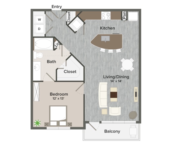 A5 Hamilton 844 Sq. ft Floor Plan at Revl Heights Apartments, The Barvin Group, Houston, Texas