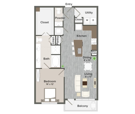 A9 Leman Floor Plan at The Heights at Woodland Park  Apartments, The Barvin Group, Texas
