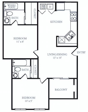 B1 Classic Floor Plan B1 Classic 800 Sq.Ft. Floor Plan at The Grove at White Oak Apartments, The Barvin Group, Texas, 77008