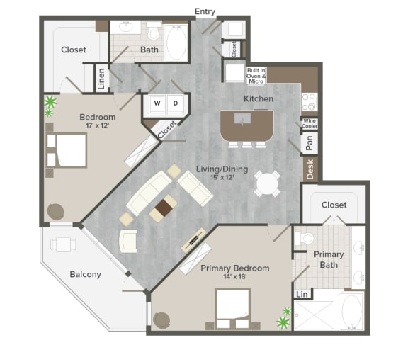 Floor Plan  B4 Wilkins 1411 Sq. ft Floor Plan at Revl Heights Apartments, The Barvin Group, Houston, TX
