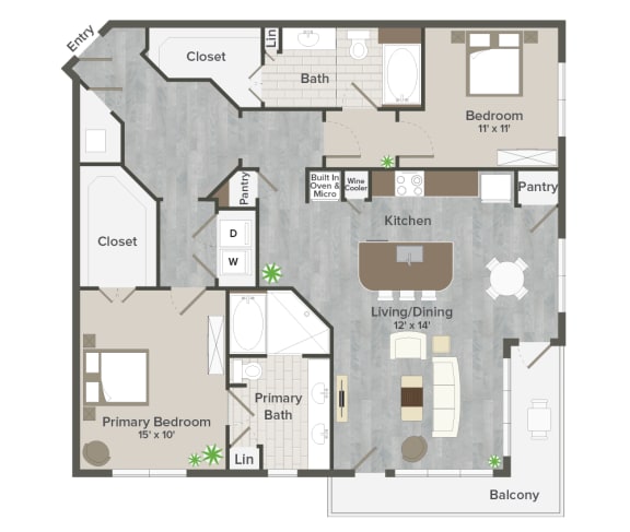 Floor Plan  B5 Woodland 1452 Sq. ft Floor Plan at Revl Heights, The Barvin Group, Houston, 77009