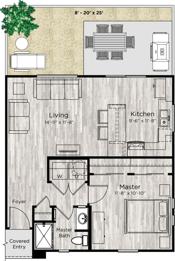 1 Bed 1 Bath Floor Plan at Avilla Lakeridge, Arlington, TX, 76002