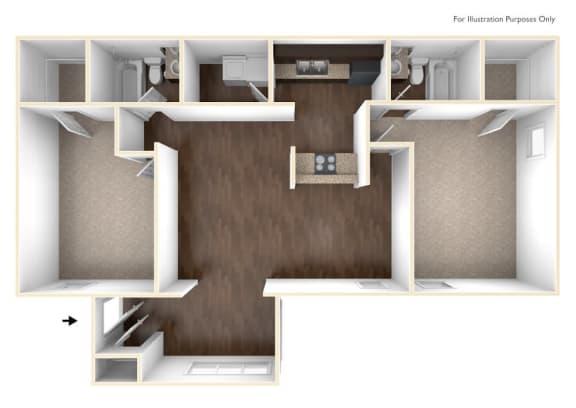 Floor Plan  2 bedroom 2 bathroom floor plan D at 300 Riverside Apartments, Austelll, Georgia