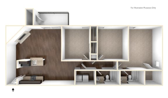 Floor Plan  3 bedroom 2 bathroom floor plan J at 300 Riverside Apartments, Austelll, GA