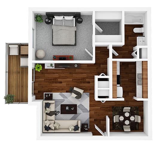 1 Bedroom A 1 Bath Floor Plan Freestyle at Aspen Ridge Apartments, Illinois