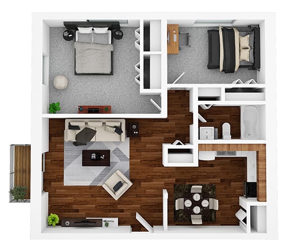 2 Bedrooms and 1 Bathroom Floor Plans Alpine at Aspen Ridge Apartments, Illinois, 60185