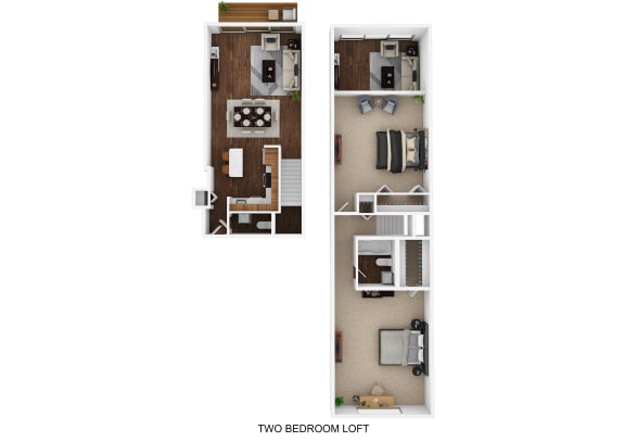 2 bed 1 bath floor plan B at Fox Run Apartments, St. Charles