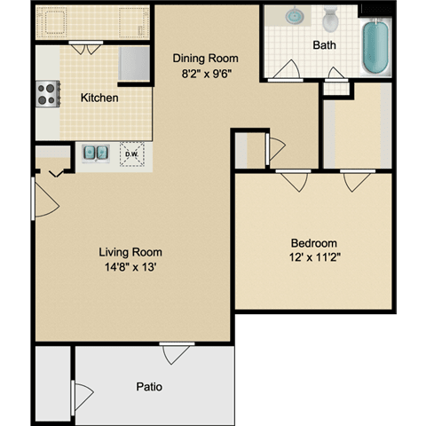 Floor Plan  1A 1 Bedroom Low Income Apartment for Rent at Town Parc Amarillo