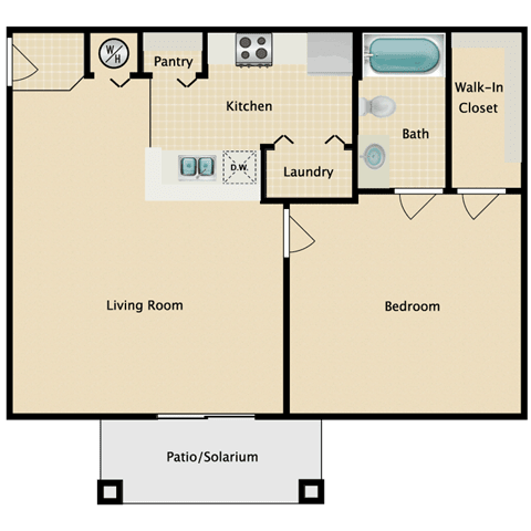 Floor Plan  1 Bedroom With Patio