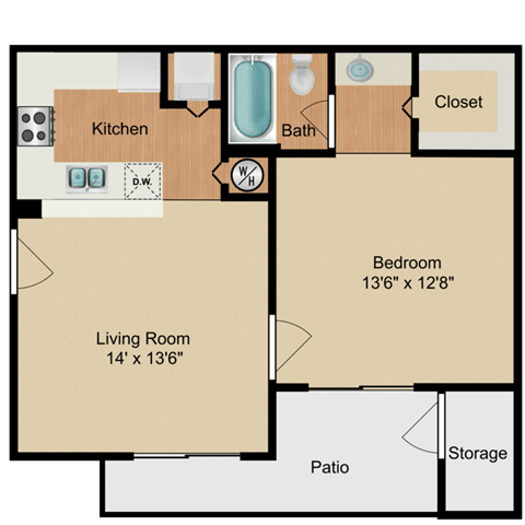 Floor Plan  Lily 1 Bedroom Lake Forest Apartments Daytona Beach