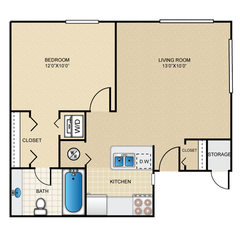 Floor Plan  Sandstone 1 Bedroom Apartment for Rent at The Granite at Porpoise Bay in Daytona Beach