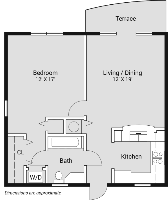 Floor Plan  Shamrock of Sunrise 1bedroom Apartment for Rent Clare
