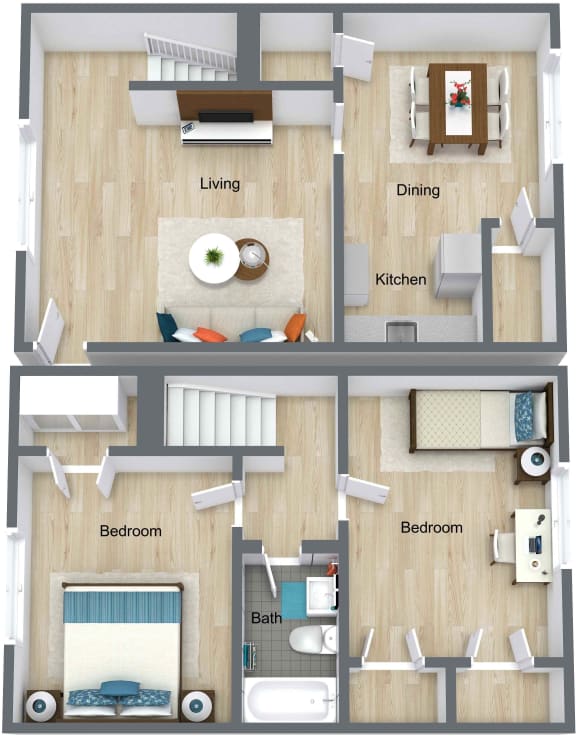 Floor Plan  3D floor plan of Oak- 2 bed 1 bath - GSJ