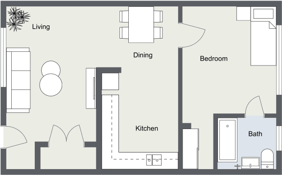 Floor Plan  2D floor plan of Willow large- 1 bed 1 bath - GSJ