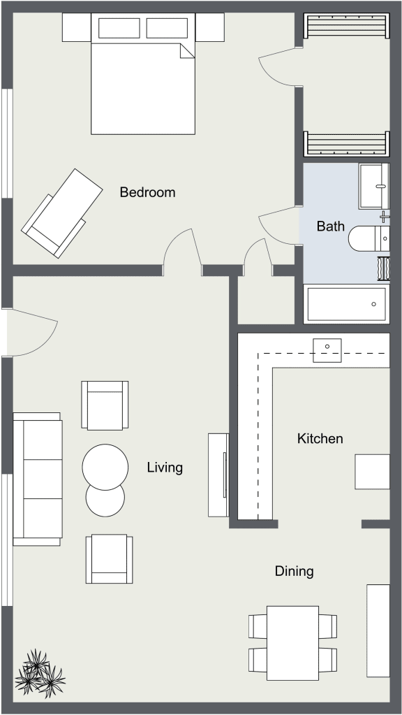 2D floor plan of Willow small- 1 bed 1 bath - GSJ